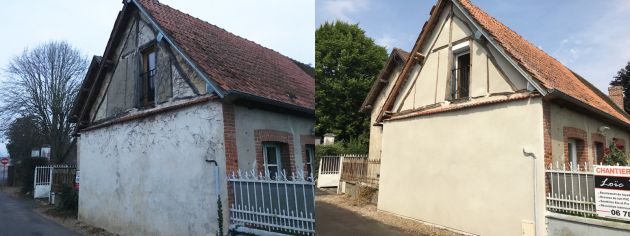 Ravalement de façade maison en résine projetée