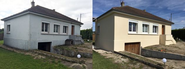 Ravalement de façade maison en résine projetée