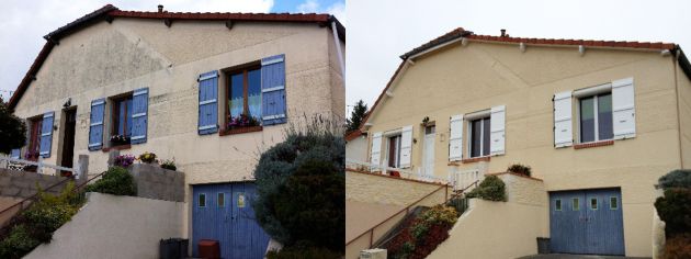 Ravalement de façade maison en résine projetée