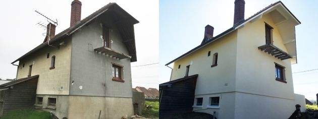 Ravalement de façade maison en résine projetée